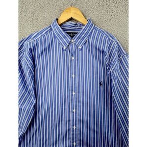VTG Ralph Lauren Shirt Mens 2XLT Classic Fit Blue White Striped L/S Button Up